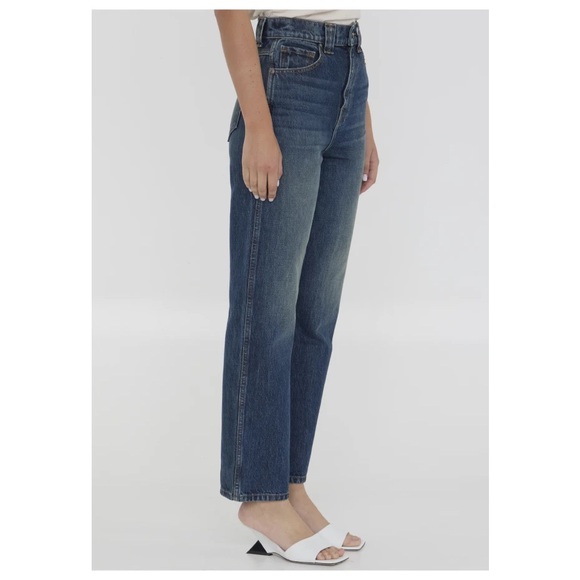 KHAITE SHALBI Blue Denim Jeans with Orange Stitching - Picture 2 of 6